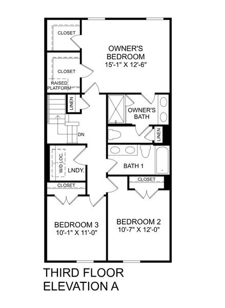 2D floor plan layout for the Sonata by Ryan Homes in Moore Farm Townhomes, Indian Trail, NC (Image 4).
