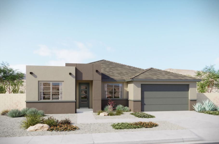 Representative exterior photo of a completed home built from the Apple by Mattamy Homes in Tavira at Twin Peaks, Oro Valley, AZ (Image 1). Representative exterior photo of a completed home built from the Apple by Mattamy Homes in Tavira at Twin Peaks, Oro Valley, AZ (Image 1).