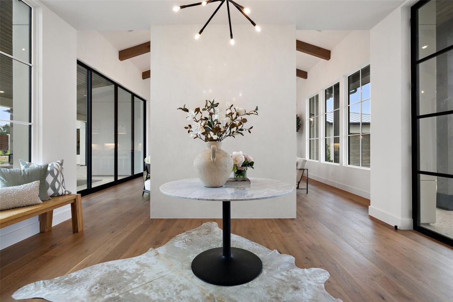 Dramatic Entry Foyer - Separated from Living Space by Fireplace