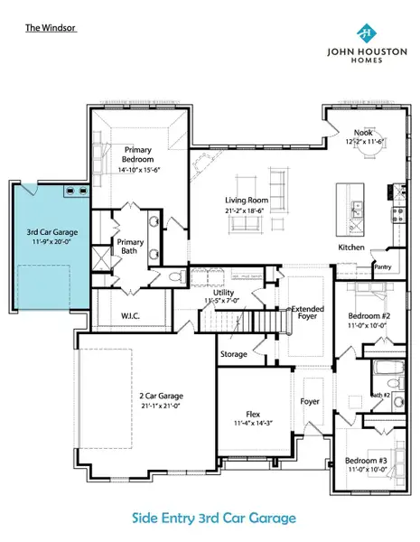 2D floor plan layout for the Windsor by John Houston Homes in Byrum Ranch, Maypearl, TX (Image 10).