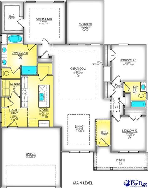 2D floor plan layout of this home in The Grove, Florence, SC (Image 2).