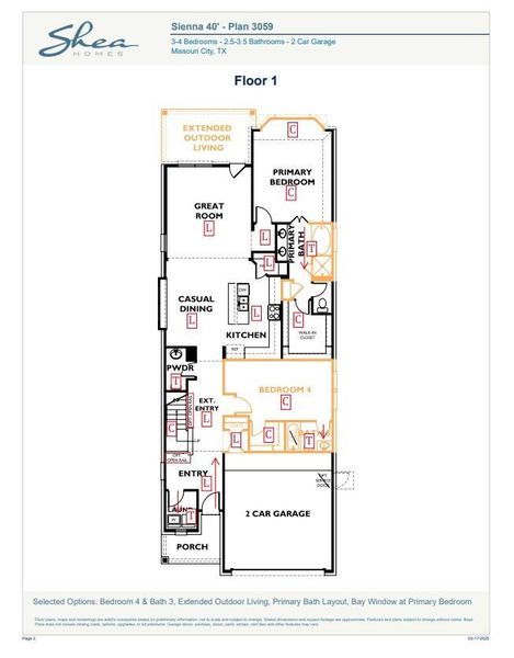 2D floor plan layout of this home in Woodhavyn 40', Magnolia, TX (Image 3).