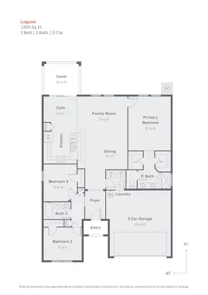 2D floor plan layout for the Laguna by Inland Homes in Avalon West, Spring Hill, FL (Image 3).