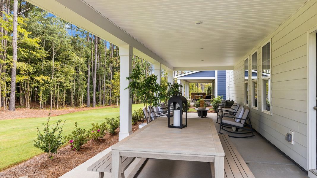 The Townsend Design rear covered porch at Lakeside Glen by premier builder DRB Homes in York, SC.