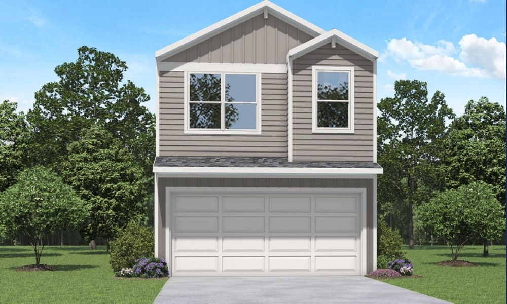 Front exterior of a new home in Bridges on Lake Houston Villas, Houston, TX, highlighting curb appeal (Image 1). Front exterior of a new home in Bridges on Lake Houston Villas, Houston, TX, highlighting curb appeal (Image 1).