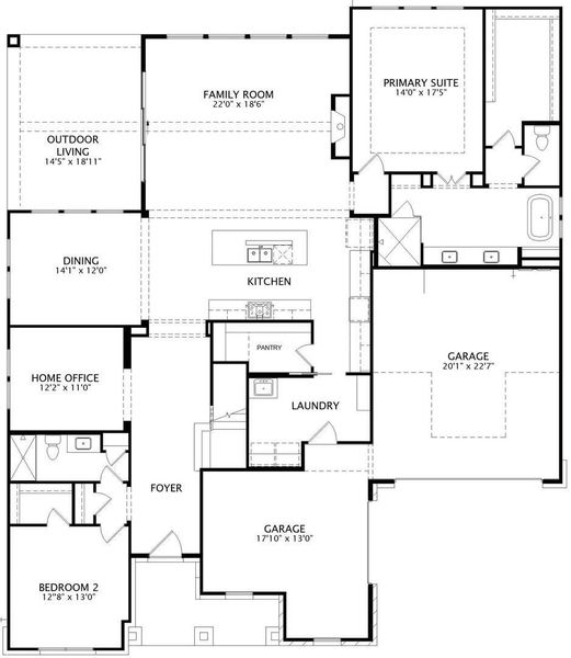 A well-designed floor plan details a home with generous living spaces and practical amenities.