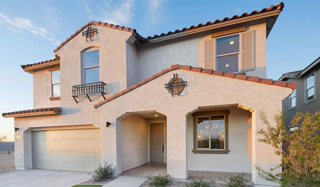 Front exterior of a home in the Los Cielos at Rancho Mercado community, located in Surprise, AZ (Image 17).