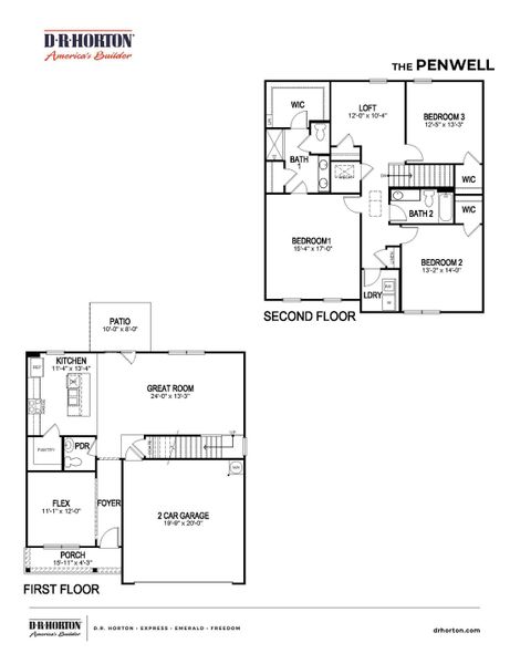 2D floor plan layout for the PENWELL by D.R. Horton in The Parks, White House, TN (Image 3).