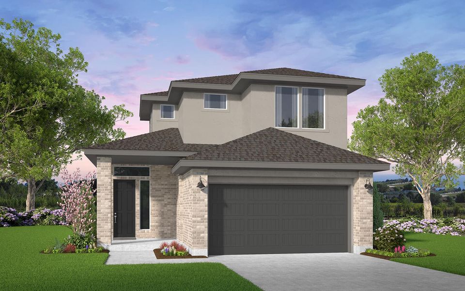 Representative exterior photo of a completed home built from the Emerson by Brookfield Residential in 40' Traditional Homes at Elyson, Katy, TX (Image 1). Representative exterior photo of a completed home built from the Emerson by Brookfield Residential in 40' Traditional Homes at Elyson, Katy, TX (Image 1).