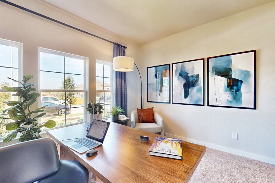 A laptop on a table.