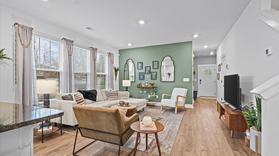 Representative furnished interior of a home built from the Corner Litchfield by DRB Homes in Gresham Station, Simpsonville (Image 6).