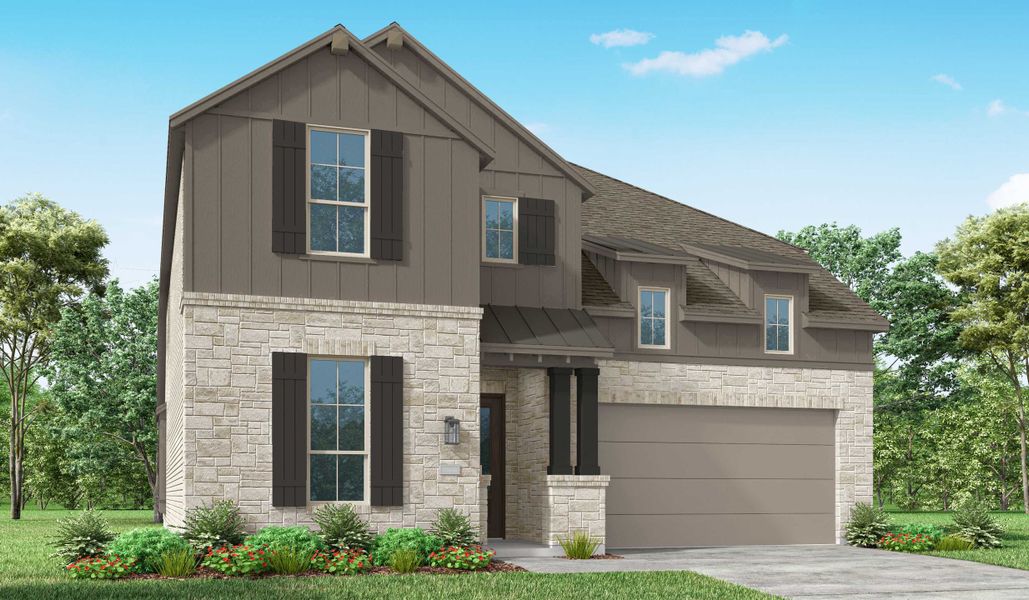 Representative exterior photo of a completed home built from the Cambridge Plan by Highland Homes in Walsh: Artisan Series - 50' lots, Aledo, TX (Image 28).