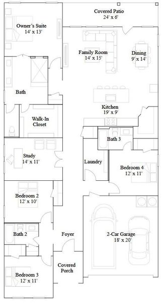 2D floor plan layout of this home in The Grand Prairie, Hockley, TX (Image 2).