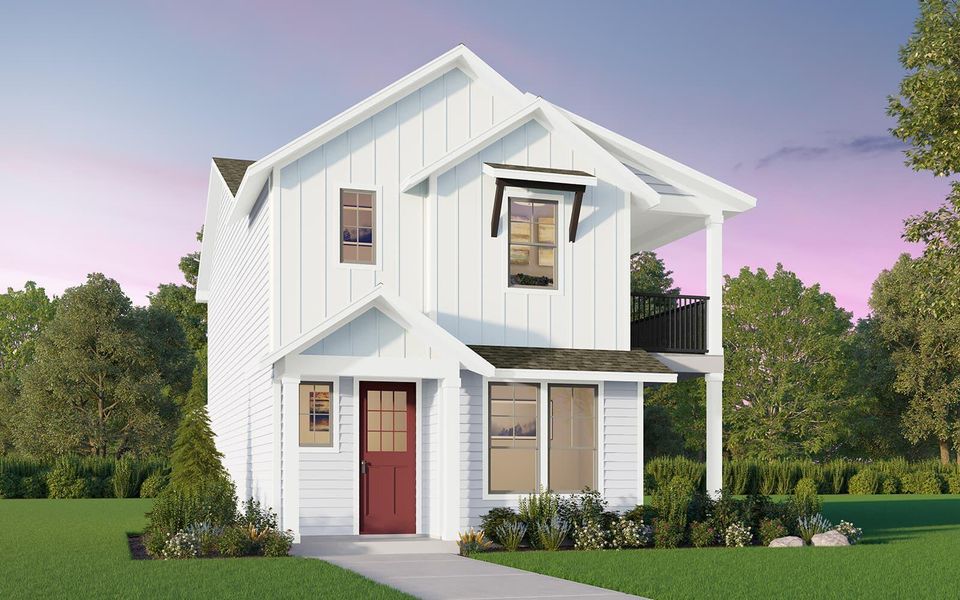 Front exterior of a new home in Urban Homes at Easton Park, Austin, TX, highlighting curb appeal (Image 1). Front exterior of a new home in Urban Homes at Easton Park, Austin, TX, highlighting curb appeal (Image 1).