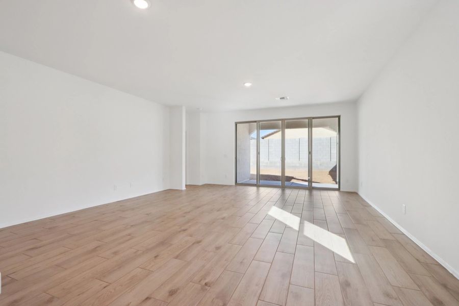 Great room with 4-panel slider