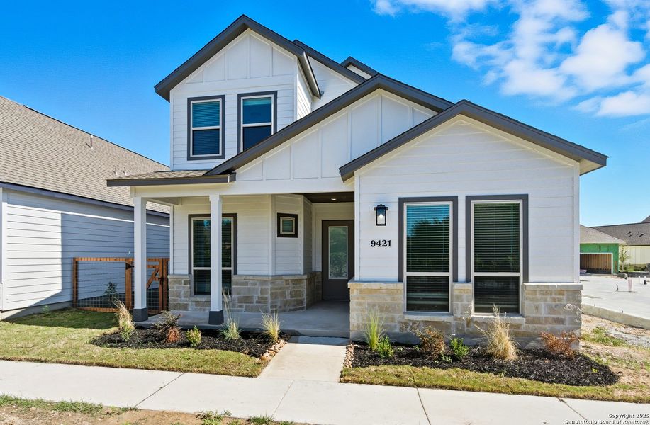 Exterior details and patio area of a home in The Crossvine – Garden Homes, Schertz (Image 2).