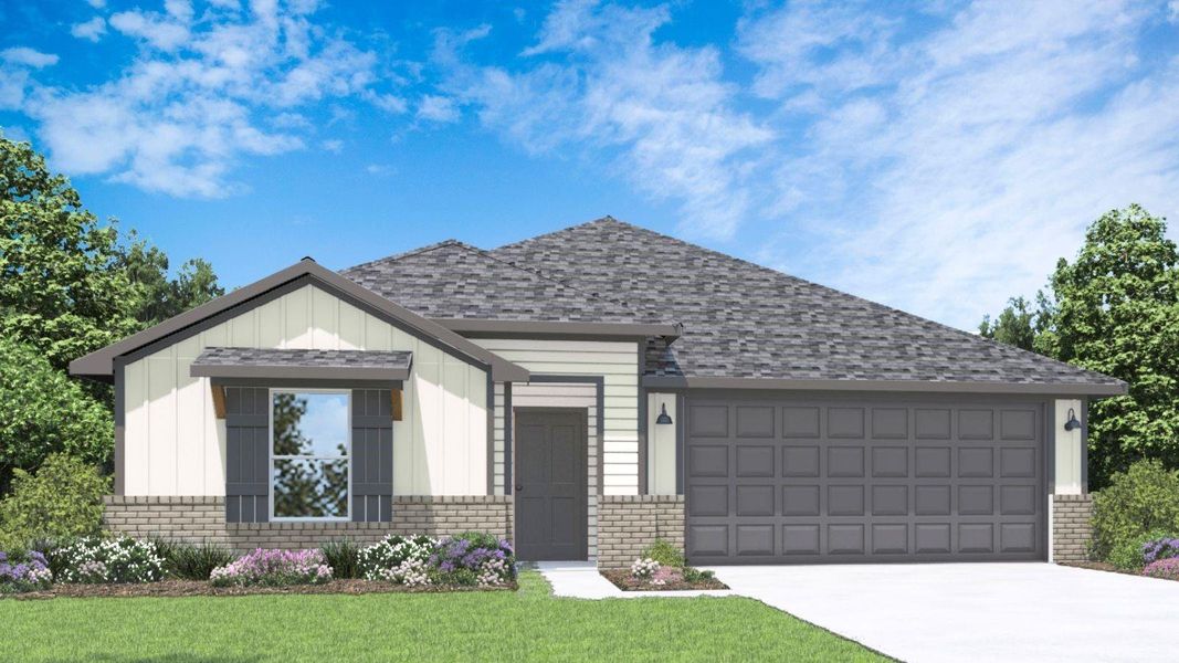 Front exterior of a new home in Chapel Lakes, Montgomery, TX, highlighting curb appeal (Image 1).