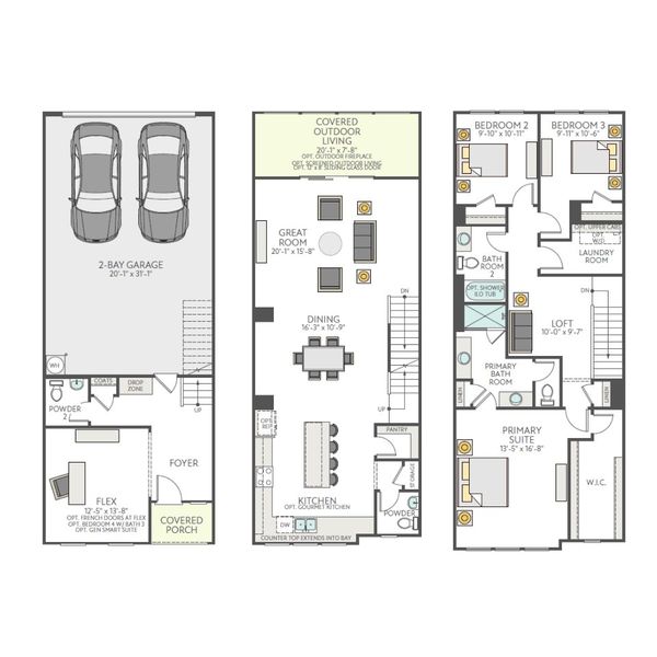 2D floor plan layout for the Regent by Tri Pointe Homes in Ascend, Charlotte, NC (Image 3).