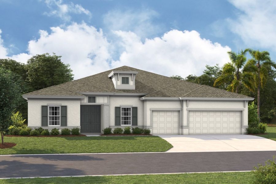 Representative exterior photo of a completed home built from the Cedar Key I by Homes by WestBay in Pasadena Woods, Wesley Chapel, FL (Image 4). Representative exterior photo of a completed home built from the Cedar Key I by Homes by WestBay in Pasadena Woods, Wesley Chapel, FL (Image 4).