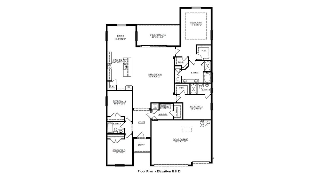 2D floor plan layout for the Hawthorne by D.R. Horton in Oakfield Trails, Parrish, FL (Image 3). 2D floor plan layout for the Hawthorne by D.R. Horton in Oakfield Trails, Parrish, FL (Image 3).
