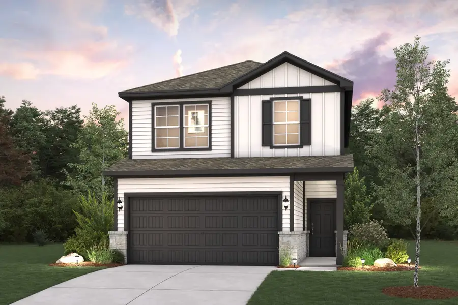 Front exterior of a new home in Lakes at Black Oak, Magnolia, TX, highlighting curb appeal (Image 1). Front exterior of a new home in Lakes at Black Oak, Magnolia, TX, highlighting curb appeal (Image 1).
