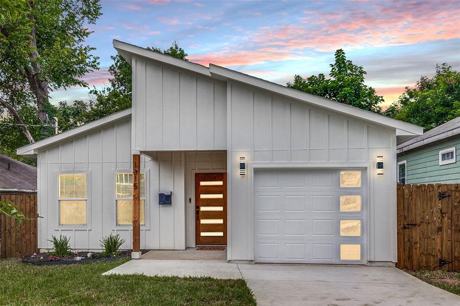 View of front of home with a garage