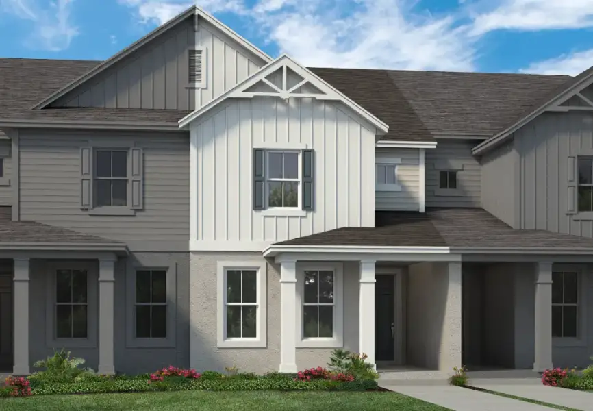 Representative exterior photo of a completed home built from the Whitney by Rockwell Homes in Harvest at Ovation - Townhomes, Winter Garden, FL (Image 22).