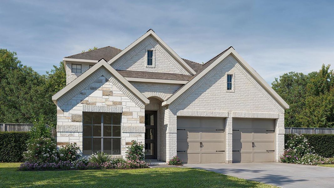Front exterior of a new home in Escondido, Magnolia, TX, highlighting curb appeal (Image 1). Front exterior of a new home in Escondido, Magnolia, TX, highlighting curb appeal (Image 1).