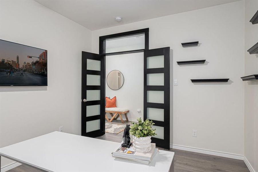 Modern custom doors for office makes this entry even more beautiful.