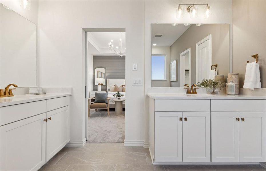 Owner's bath with separate vanities *model representation
