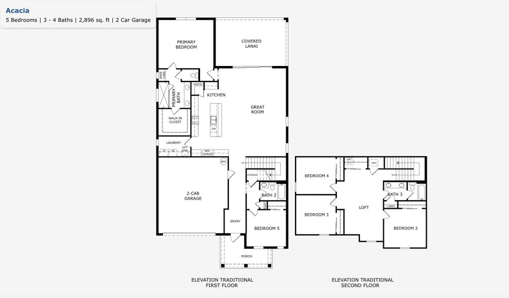 2D floor plan layout for the Acacia by Landsea Homes in Oakview, Apopka, FL (Image 3).