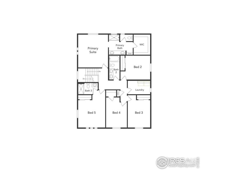 2D floor plan layout of this home in Thompson River Ranch, Johnstown, CO (Image 2).