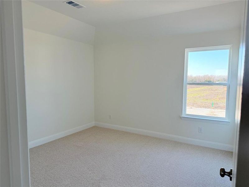 Carpeted spare room featuring visible vents and baseboards