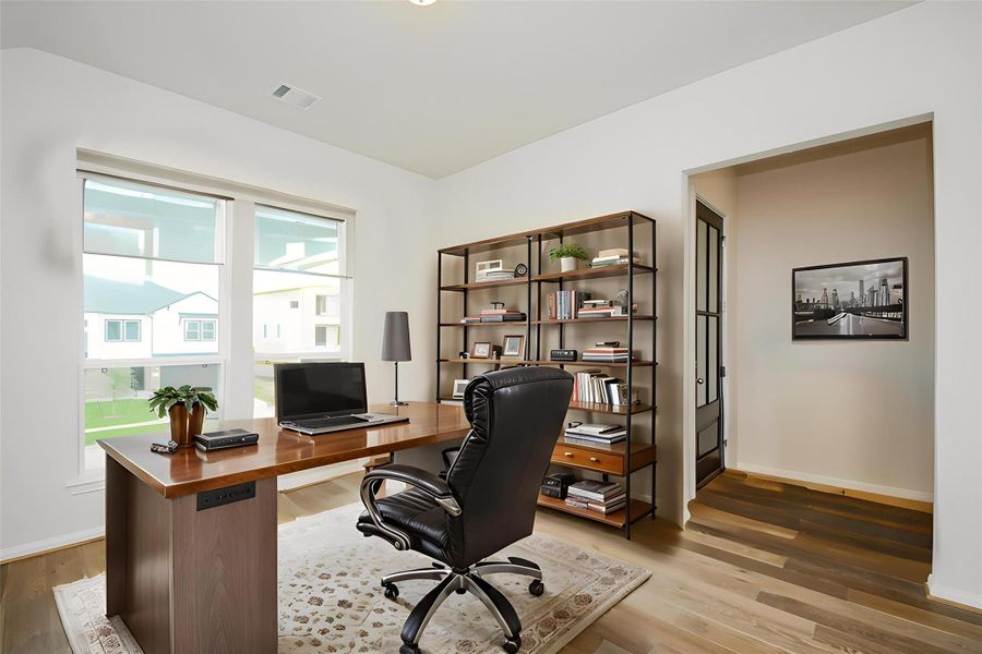 When you walk in there is a neat office/study area.