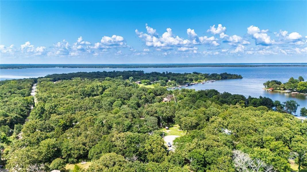 Aerial view of a nearby body of water
