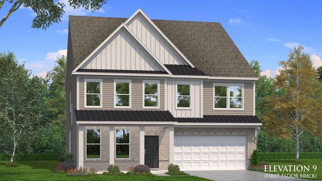 Front exterior of a new home in Hamilton Lakes, Lawrenceville, GA, highlighting curb appeal (Image 2). Front exterior of a new home in Hamilton Lakes, Lawrenceville, GA, highlighting curb appeal (Image 2).