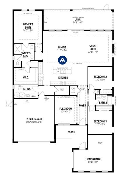 2D floor plan layout for the Hampton II by Mattamy Homes in Sunstone Lakeside at Wellen Park, Venice, FL (Image 3).