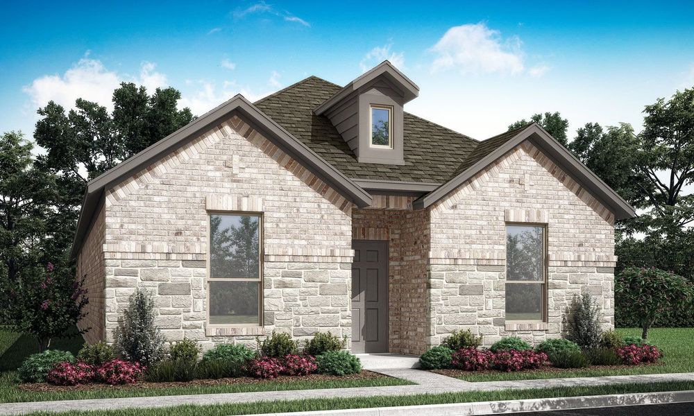 Representative exterior photo of a completed home built from the Interlude by Impression Homes in Redden Farms – Active Adult, Midlothian, TX (Image 1). Representative exterior photo of a completed home built from the Interlude by Impression Homes in Redden Farms – Active Adult, Midlothian, TX (Image 1).