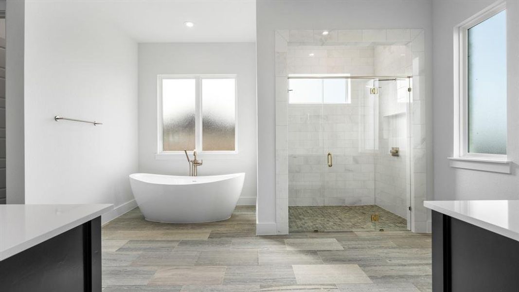 Bathroom with vanity and plenty of natural light