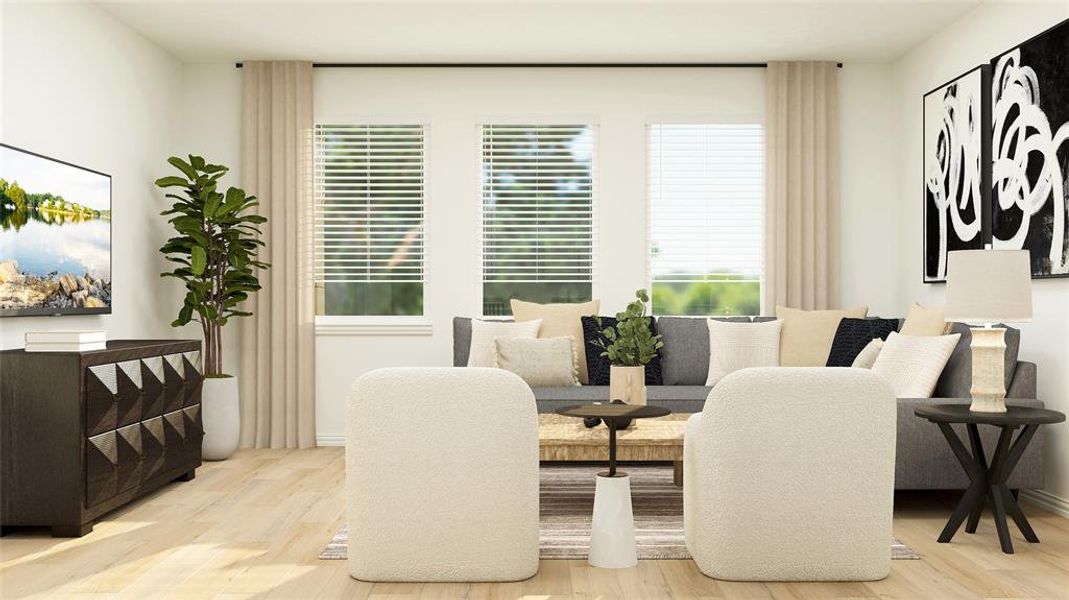 Dining area with light hardwood / wood-style flooring