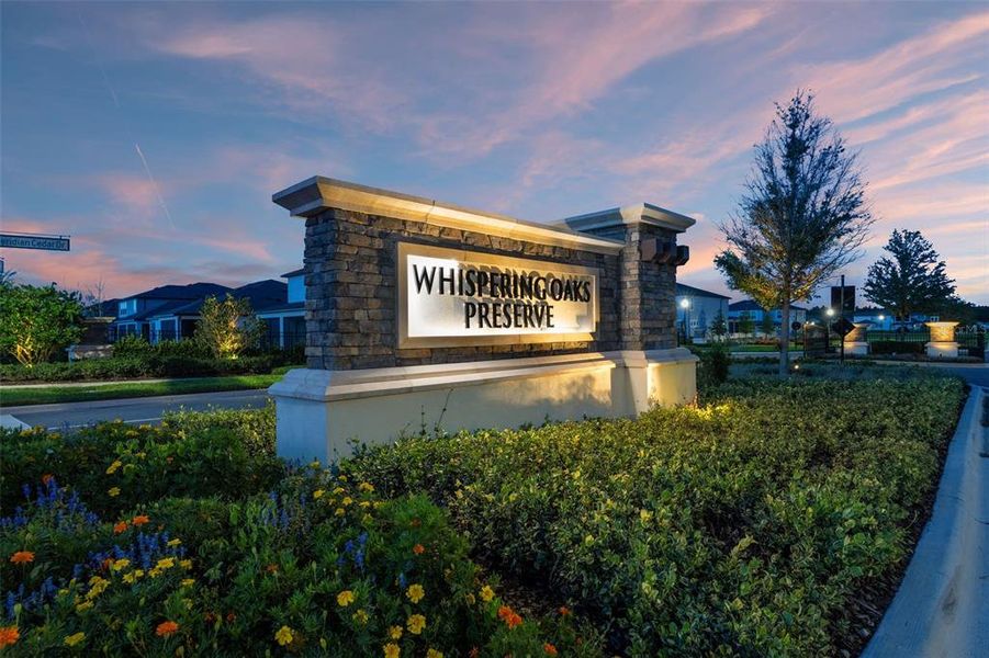 Front exterior of a new home in Whispering Oaks Preserve, Wesley Chapel, FL, highlighting curb appeal (Image 1).
