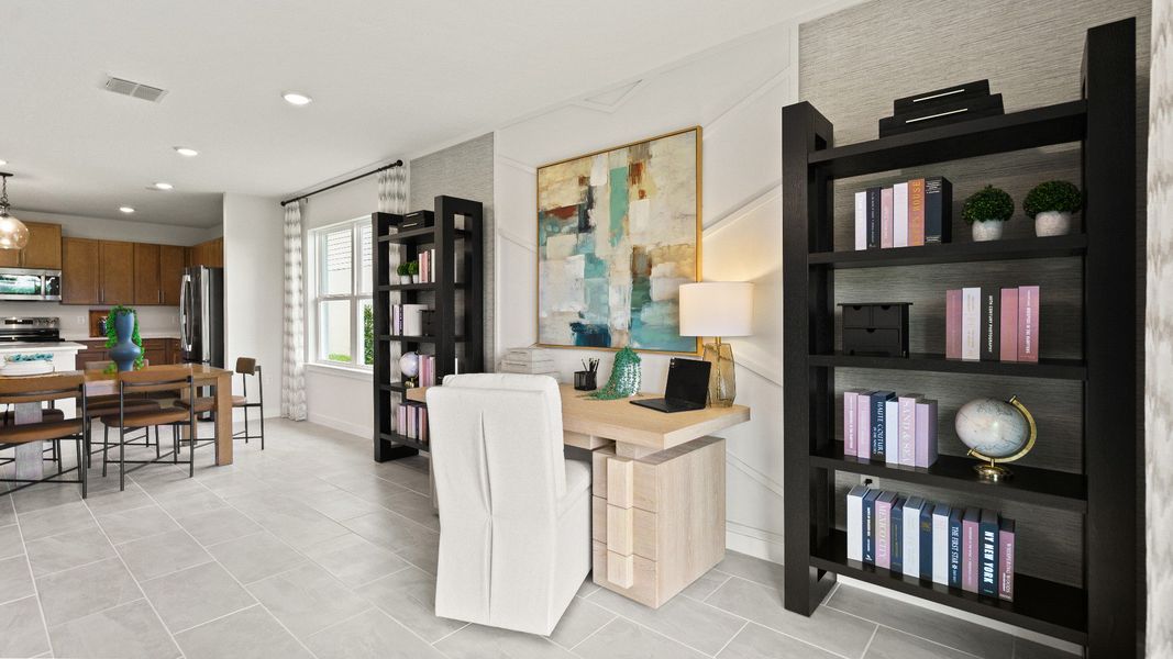 Model Office and Living Area,  new home plan available at Liberty Trace in Haines City, fl