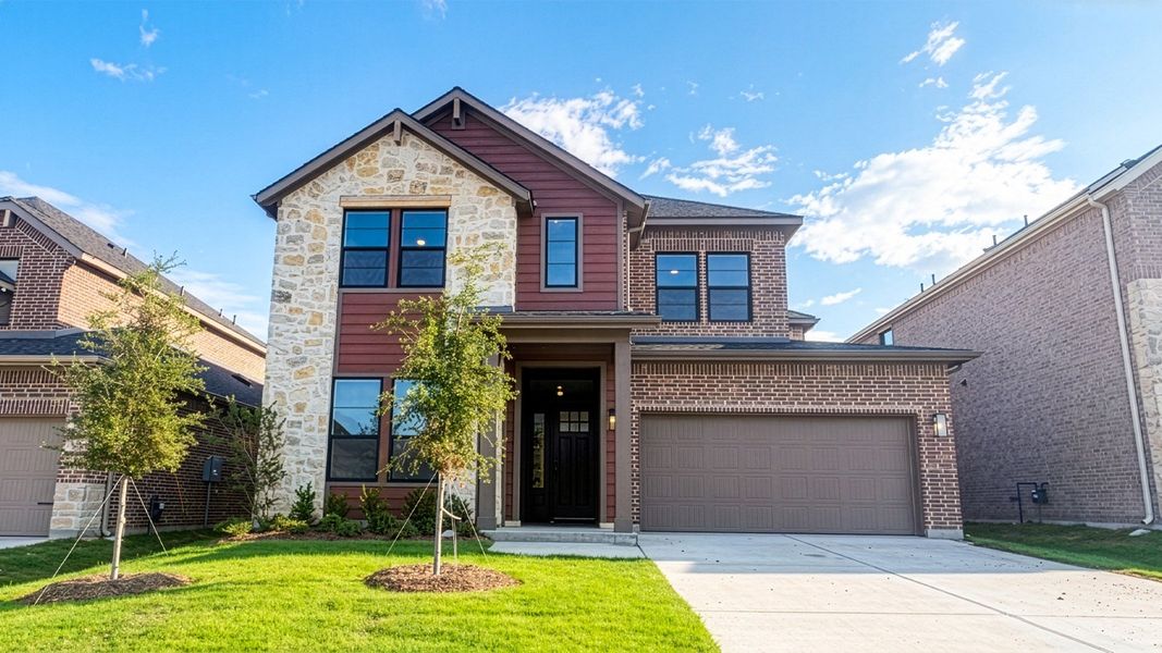 Front exterior of a new home in Clearview Ranch, Royse City, TX, highlighting curb appeal (Image 1). Front exterior of a new home in Clearview Ranch, Royse City, TX, highlighting curb appeal (Image 1).