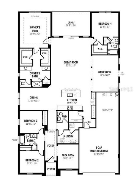 2D floor plan layout of this home in Crosswind Ranch, Parrish, FL (Image 3).