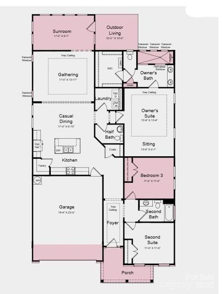 Structural options added include: 4' garage extension, additional bedroom, tray ceilings, additional windows, metal roof, extended walk in shower and linen closet at primary bath, sunroom.