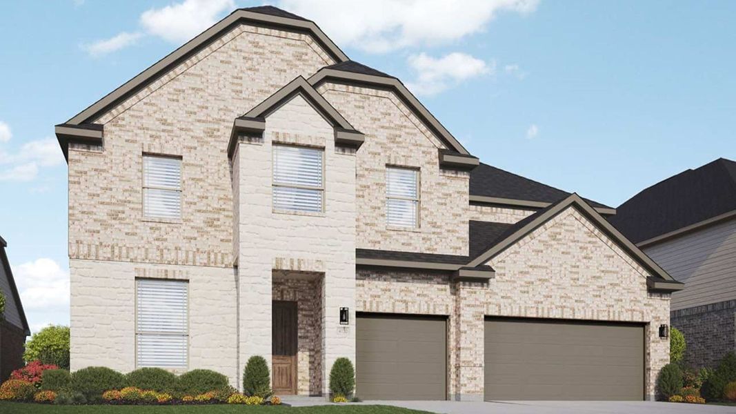 Representative exterior photo of a completed home built from the Cornell by DRB Homes in Oaks at San Gabriel, Georgetown, TX (Image 2). Representative exterior photo of a completed home built from the Cornell by DRB Homes in Oaks at San Gabriel, Georgetown, TX (Image 2).