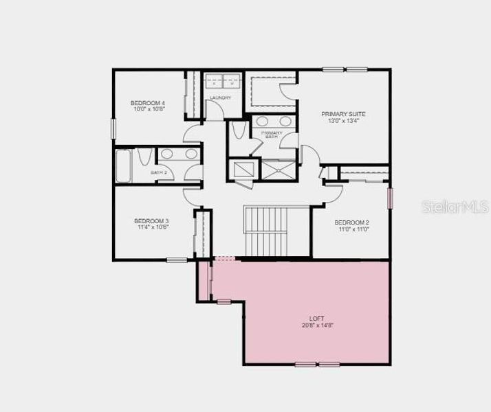 Second Floor Plan - Structural options include: covered lanai, extended kitchen cabinets, and loft