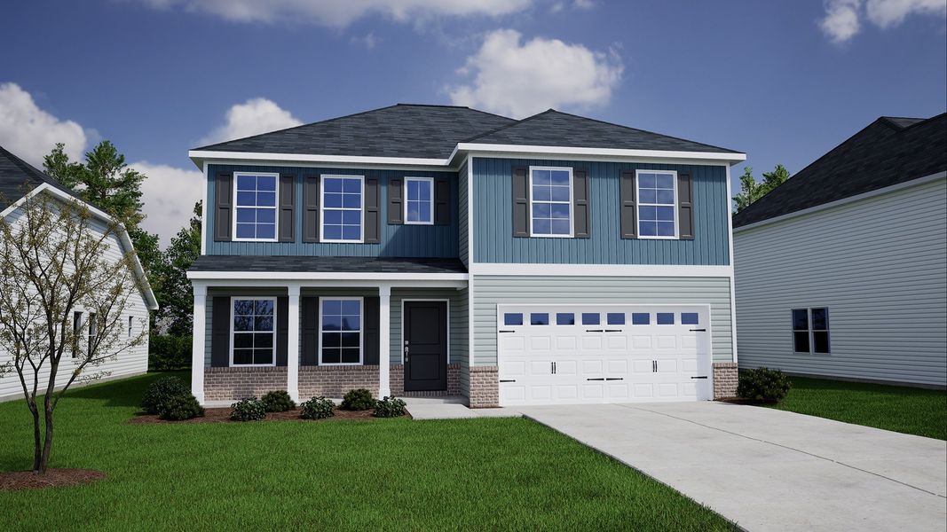 Representative exterior photo of a completed home built from the Wilkinson - Genesis Value Collection by Mungo Homes in Ellington, Elgin, SC (Image 28). Representative exterior photo of a completed home built from the Wilkinson - Genesis Value Collection by Mungo Homes in Ellington, Elgin, SC (Image 28).