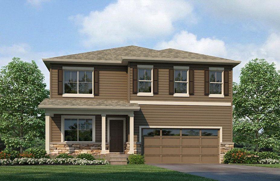 Representative exterior photo of a completed home built from the BRIDGEPORT by D.R. Horton in Trails at Crowfoot, Parker, CO (Image 1).