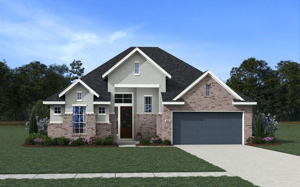 Representative exterior photo of a completed home built from the Brenner by Chesmar Homes in Buffalo Crossing, Cibolo, TX (Image 2). Representative exterior photo of a completed home built from the Brenner by Chesmar Homes in Buffalo Crossing, Cibolo, TX (Image 2).